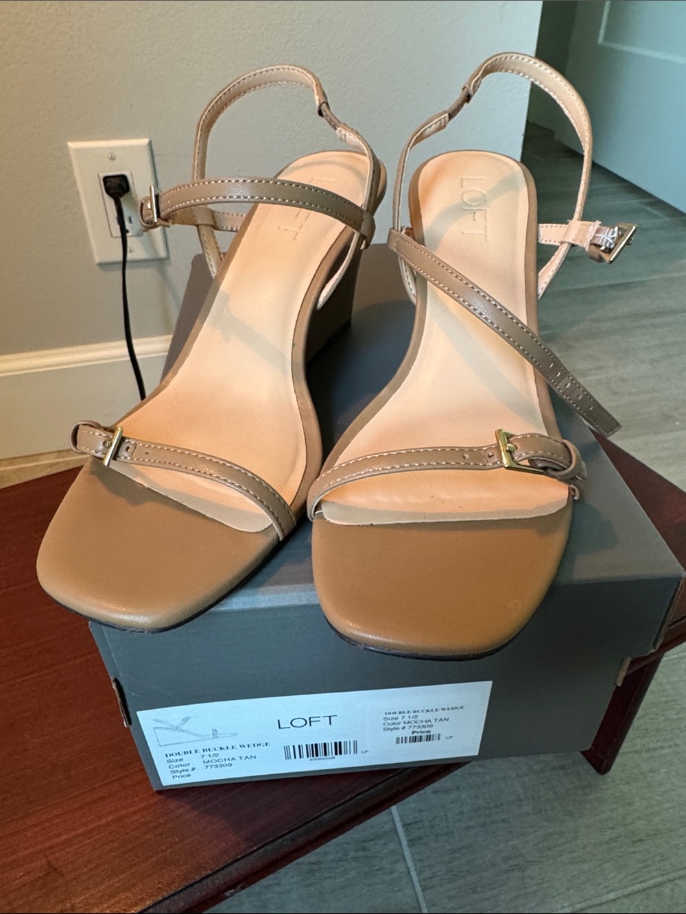 LOFT Nude/Tan Strappy Wedge Sandals